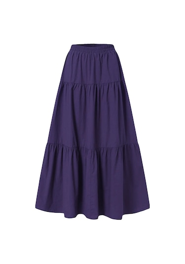 Goocheer Retro Rami Pamuklu Pileli Uzun Etek - Yüksek Bel Kore Moda Harajuku Grungemorkadın Mor