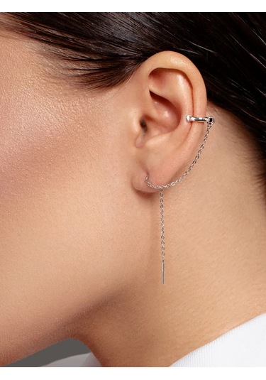 Zolotye Uzory Zincirli Tekli Kaşkol Gümüş Küpe 100030349 Gümüş