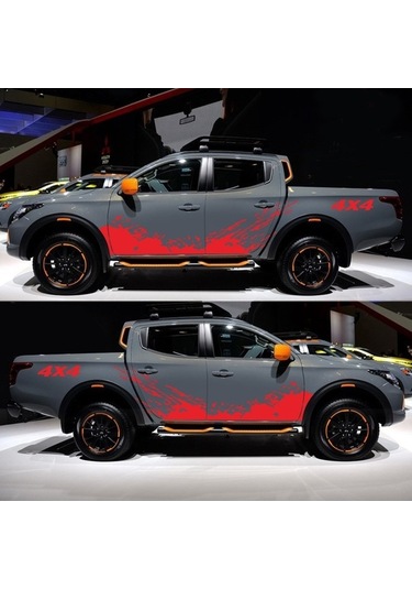 Novahub 4 Adet 4x4 Off Road Araba Çıkartması + 50cm Dağ Grafik 10cm Araba Kamyonet Aksesuarları Kırmızı