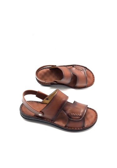Deritarz Hakiki Deri Tam Ortopedik Hafif Taba Erkek Sandalet Taba