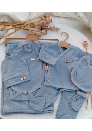 Bilge Trend Erkek Bebek Gri Natural 7 Parça Hastane Çıkışı , Zıbın Seti Gri