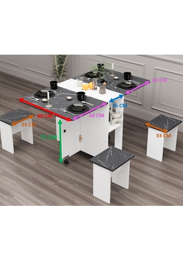 Bozova Oval Katlanabilir 4 Taburali Mutfak Yemek Masası