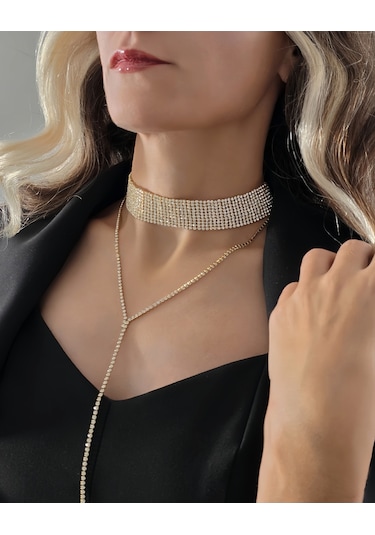 Altın Kaplama Rhinestone Y Model Su Yolu Model Kolye Altın