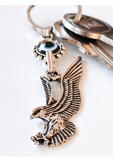 Moncuk Design Nazar Boncuklu Kartal Figürlü Metal Anahtarlık