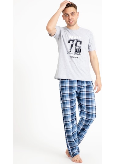 Erkek Pijama Takımı Kısa Kol Baskılı Takım 2170Kk Gri