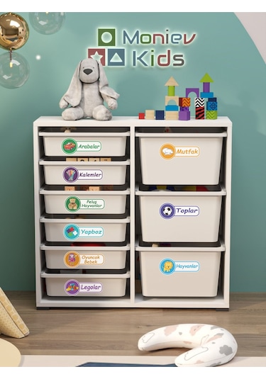 Beyza 9 Sepet Stickerlı Çok Amaçlı Dolap Oyuncak Dolabı Beyaz Beyaz