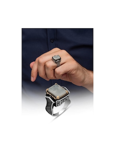 Yüzük Sanatı Beyaz Paraipa Taşlı Parlak 925 Gümüş Erkek Yüzük