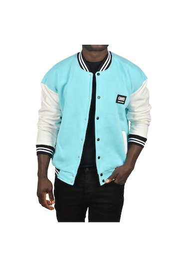 Deepsea Erkek Açık Mavi İçi Şardonlu Üç İplik Armalı Kolej Ceket Kolej Yaka Mont 2304776 Açık Mavi