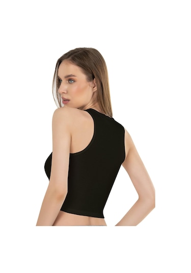 Kompedan Kadın Pamuklu Crop Fitilli Örme Atlet 26814-siyah Siyah