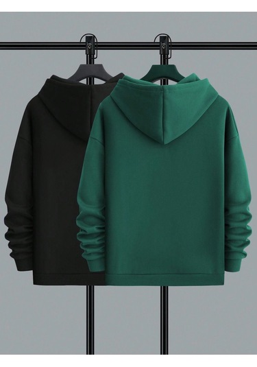 2'li Still Freedom Kalın Kışlık Sweatshirt - Siyah Nefti Yeşil Baskılı Oversize Kapüşonlu Siyah Nefti Yeşil