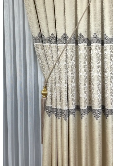 Takım Fon Perde Krem-bej 2 Kanat Fon+aksesuar Krem