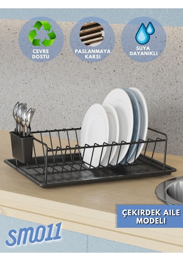 Suntel Tek Katlı Bulaşıklık Siyah+siyah Tepsi