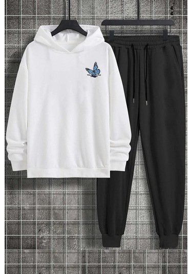 Kelebek Baskılı Eşofman Takımı Beyaz