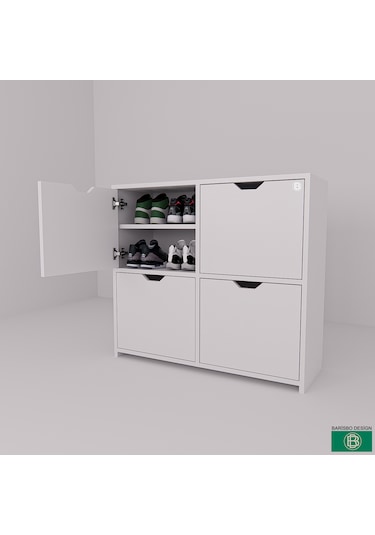 Ayakabılık Hol & Antre 4 Kapaklı 8 Raflı Beyaz