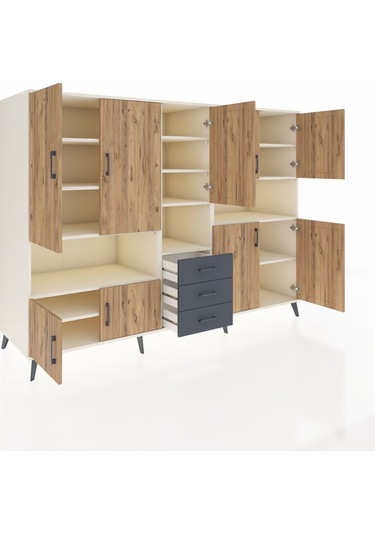 Kronos Dolap 13 Raflı 3 Çekmeceli 9 Kapaklı 220x59x163 Aytaşı-çam Aytaşı-çam/antrasit