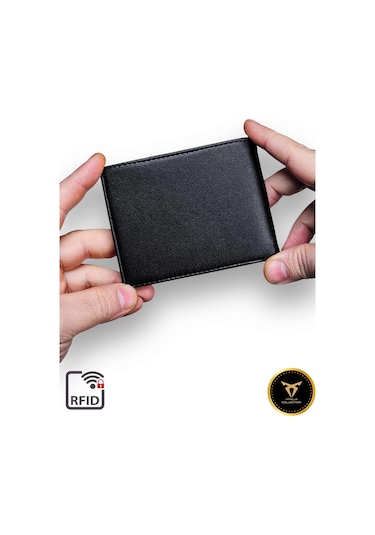 Premium Kalite Erkek Siyah Deri Cüzdan Bozuk Para Bölmeli 9 Kart Kapasiteli Siyah