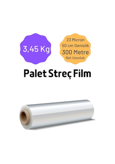 Palet Streç Film 23 Mikron 50 Cm X 300 Metre 3.45 Kg 1 Adet