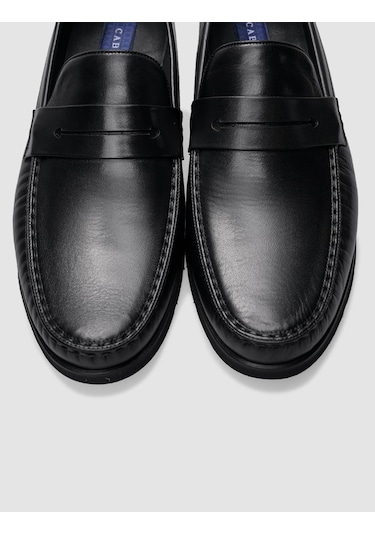 %100 Hakiki Deri Siyah Bağcıksız Erkek Günlük Ayakkabı-siyah Siyah