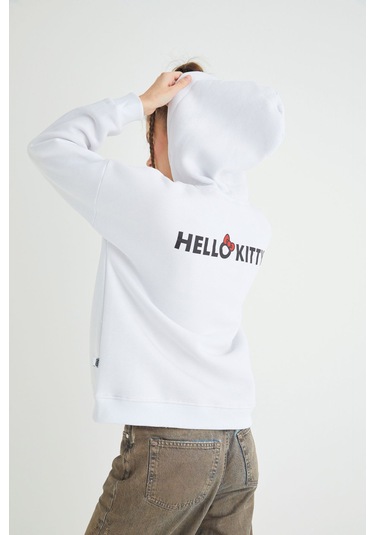 Hello Kitty Lisanslı Baskılı Kapüşonlu Kalın Sweatshirt Çok Renkli