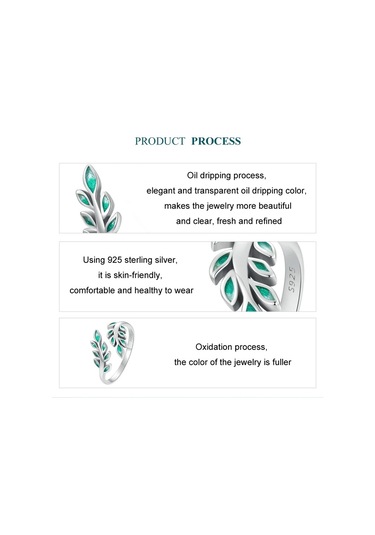 S925 Sterling Silver Green Leaf Open Adjustable Ring Bsr542-e Çok Renkli