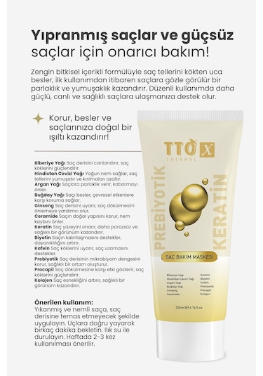 Tto X Prebiyotik Saç Bakım Maskesi Biberiye Yağı Keratin Argan Yağı Biyotin