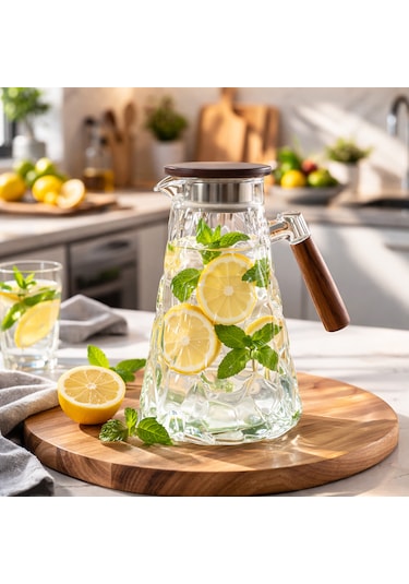 Porsima 6504 Violet Sızdırmaz Kapaklı Ve Kulplu Cam Başucu Sürahisi 1800ml