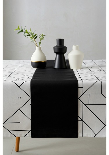 Yunusoğlu Home Siyah Şık Masa Runnerı 50x150 Cm Modern Ve Zarif Masa Örtüsü Runner Siyah