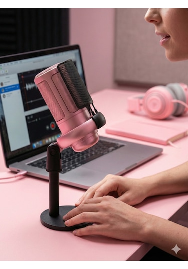 Nexora Rgb Usb Kondenser Masaüstü Mikrofon Karaoke Yayın Type-c Pembe