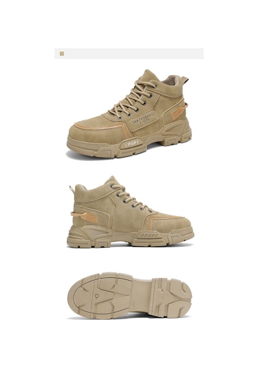 Erkek Yüksek Üst Kalın Tabanlı Martin Botları Haki