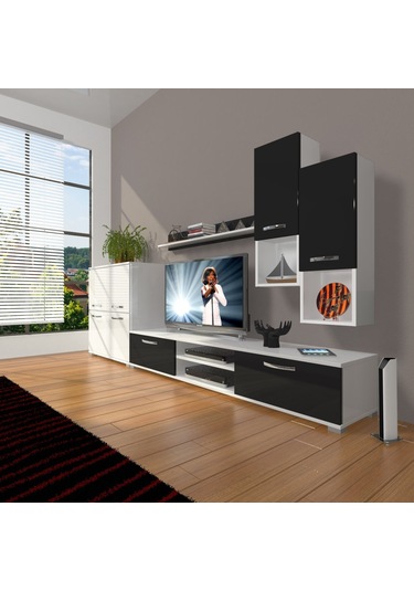 Decoraktiv Eko 6da Mdf Dvd Tv Ünitesi Tv Sehpası Beyaz - Siyah