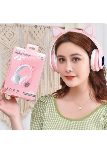 Singree Kablosuz Kulaklık - Led Işıklı Kedi Kulak Tasarımı, Bt5.0, Mikrofonlu, Tf Kart Oynatıcı