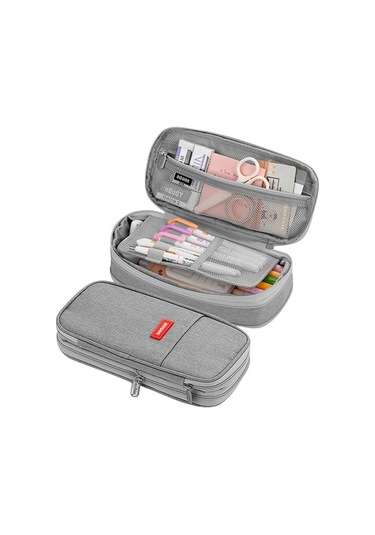 Genişletilebilir Büyük Kapasiteli Kalem Kutusu, Okul Ve Ofis İçin Pratik Kalemlik, Açık Gri Renk Gri