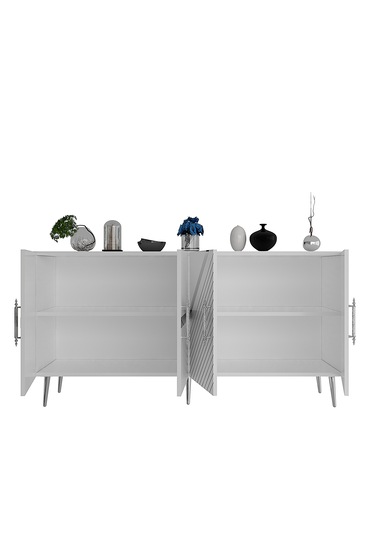 Pınar Konsol Tv Sehpası Çok Amaçlı Dolap 150 Cm Beyaz Gümüş