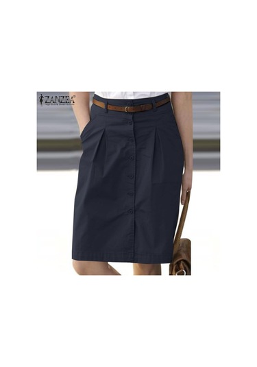 Şarap Kırmızısı Zanzea Bayan Yazlık Günlük Düğmeli Kısa Etekler 4xl Şarap Kırmızısı