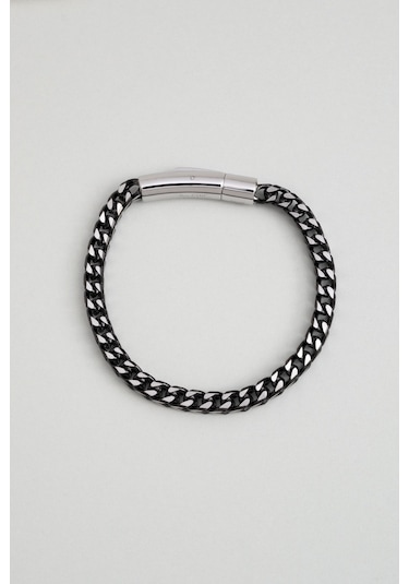 Metalik Stil Çelik Erkek Bileklik Gri