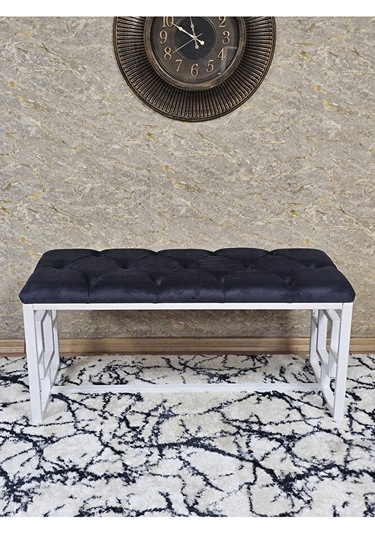 Beyaz Boyalı İçi Kareli Diktörtgen 100 Cm X 40 Cm Oturak Puf - Be Çok Renkli