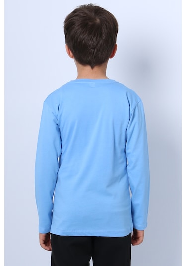 Hçm Erkek Çocuk Uzun Kollu Tshirt Stay True Baskılı Bisiklet Yaka E29 Mavi