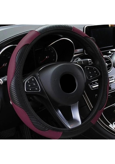Globalbloom Şarap Kırmızı Evrensel 14.57-14.96inç Anti-kaymalı Nefes Alabilir Direksiyon Kılıfı Şarap Kırmızısı