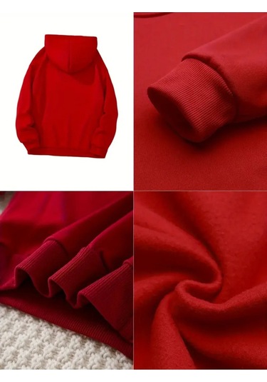 Kışlık Kapüşonlu Sweatshirt, Çocuk A Harfli Baskılı Kırmızı