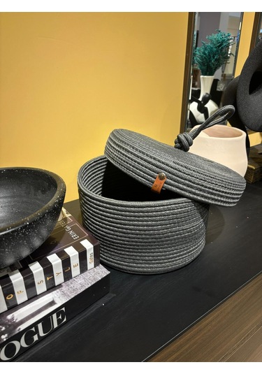 Walnut Kapaklı Jüt Sepet Antrasit