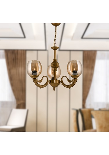 Dede Üç Kollu Riga Zamak Avize Eskitme Bal Camlı