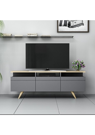 Bmdekor Tv Sehpası Berka 3 Kapak Antrasit Safir Meşe