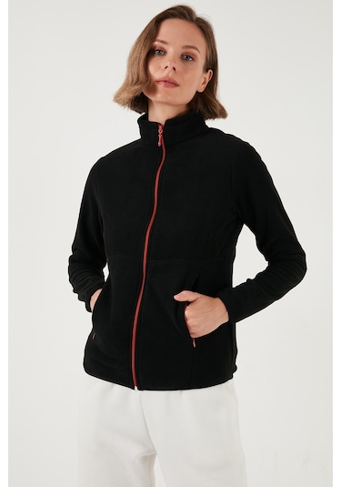 Lela Slim Fit Anti-Pilling Tüylenme Yapmayan Fermuarlı  Polar Bayan Hırka 5907012 Siyah