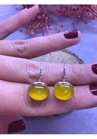 Nisa Gümüş Sarı Akik Taşlı Gümüş Küpe 925 Ayar N11.80339