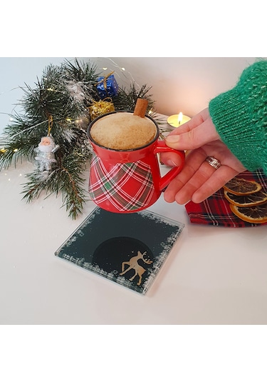 Decorita Cam Bardak Altlığı Yeni Yıl Kar Çerçeveli 4'lü Takım Çok Renkli