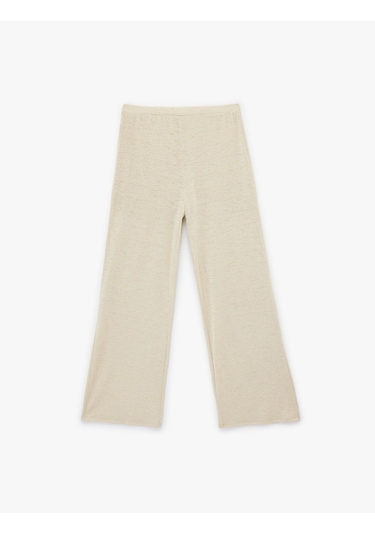 Koton Normal Bel Düz Geniş Paça Pantolon Bej 6sak40009uk Ekru