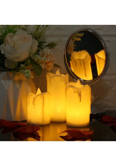 Buffer 3 Lü Pilli Dekoratif Led Mum Işıkları Gerçek Alev Efektli Krem