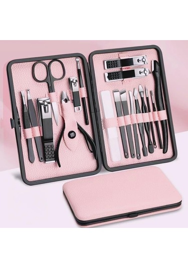 Erkek Ve Kadın Hediye Tırnak Bakım Güzellik Seti Seyahat Kutusu İle 18 Parça Paslanmaz Çelik Tırnak Bakım Seti Kırmızı