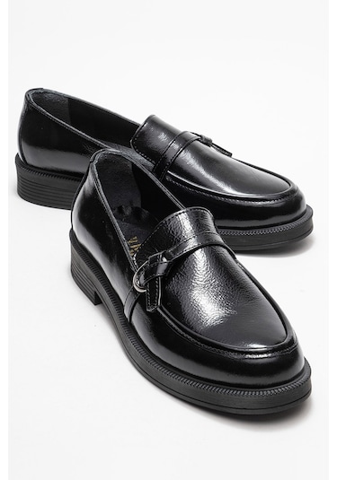 Galea Siyah Rugan Tokalı Hakiki Deri Kadın Loafer Ayakkabı SİYAH RUGAN