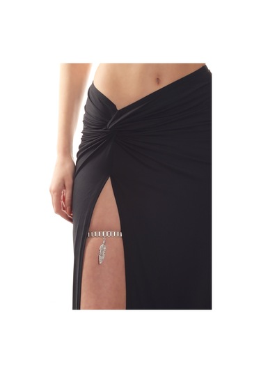 Labalaba Kadın Antik Gümüş Kaplama Yaprak Charm Detaylı Lastikli Bacak Zinciri Gümüş